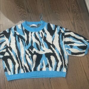 Zara Blue and Black Zebra Pattern Sweater